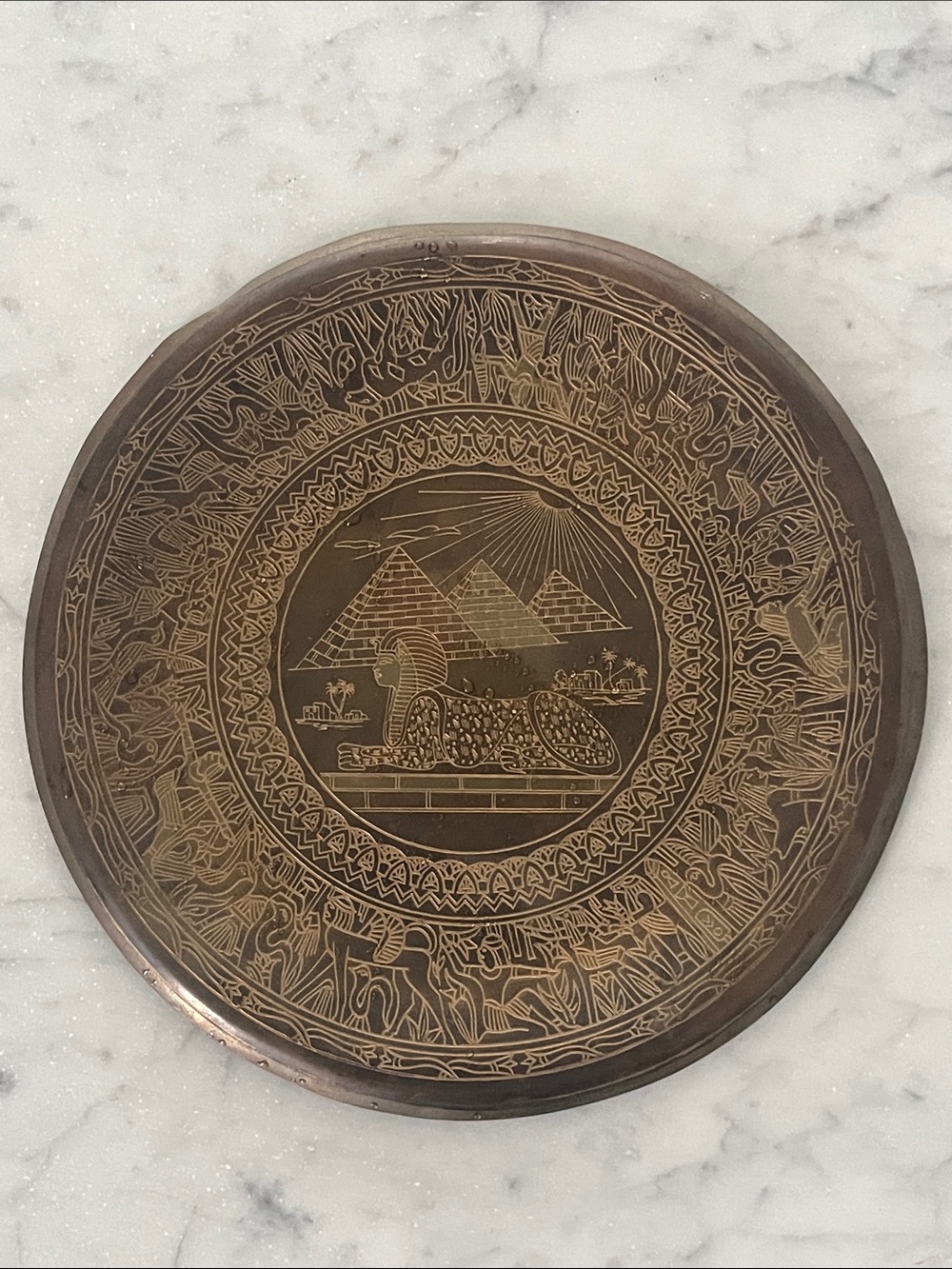 Vintage Engraved Egyptian-Themed Decorative Brass Wall Decor - Bronze Tone